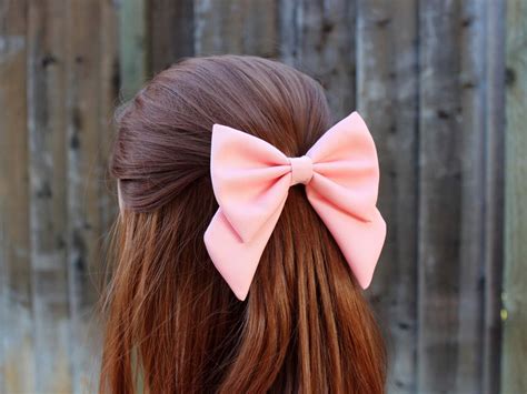 pink hair bow fabric hair bow  tails big hair