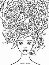 Coloring Pages Hair Crazy Long Adult Wacky Girl Nerd Drawing Beautiful Animal Adults Color Printable Print People Fine Hairstyle Pencils sketch template