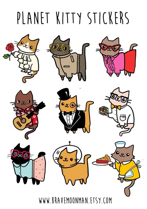 funny stickers cute cat sticker sheet planet kitty funny gift