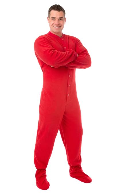 Red Fleece Adult Footed Pajamas Footie Drop Seat New Ebay