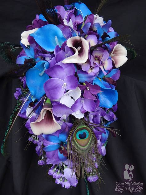 dress my wedding cascading purple and blue bridal bouquet