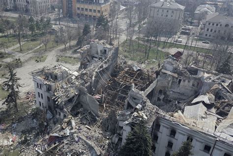 aerial view  mariupol theatre destroyed  bombing cbcca