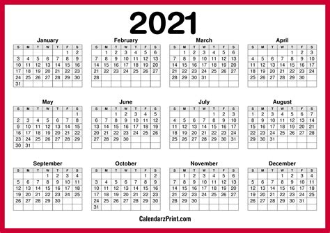 calendar printable  horizontal hd red calendarzprint