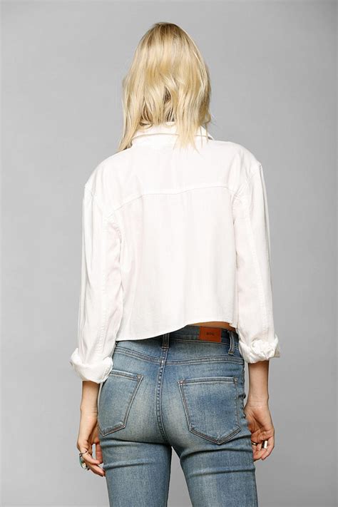 bdg bdg cropped oxford shirt in white lyst