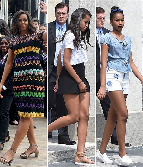 malia and sasha obama sport shorts michelle obama dons dress in milan hollywood life