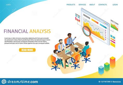 financial analysis landing page website vector template stock vector