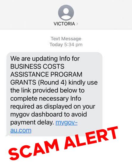 Scam Alert – Text Message Scam Business Costs Assistance Program