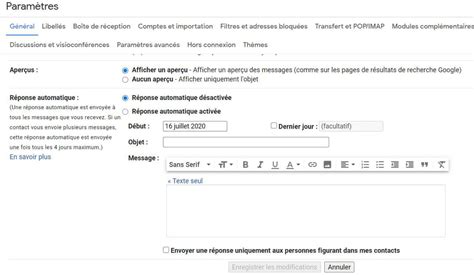 reponse automatique gmail creer  message dabsence