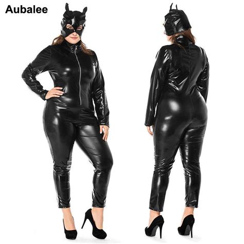 2019 Plus Size Xxxl Sexy Black Catwomen Jumpsuit Faux