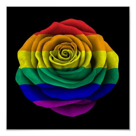 rainbow gay pride rose flag on black poster
