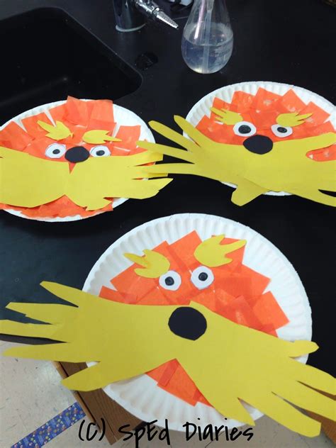 paper plate loraxes sped teacher teachers seussical arts  crafts