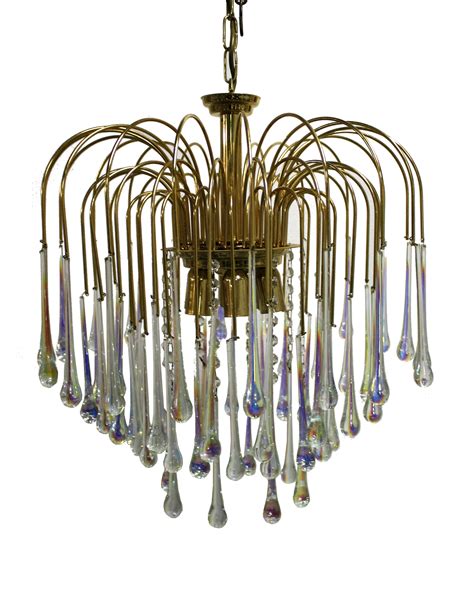 vintage brass teardrop chandelier  crystal murano glass