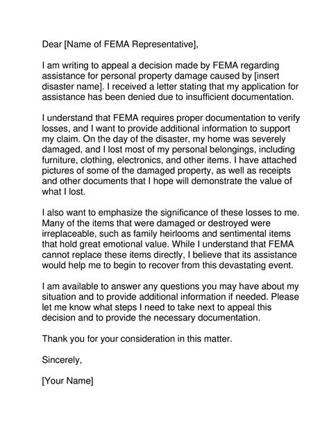 fema appeal letter  personal property forms docs