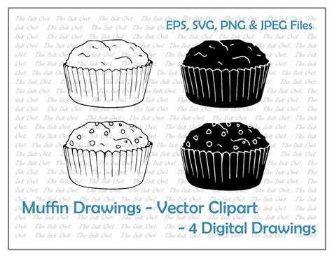 muffins dibujo vector clipart esquema  ilustraciones de etsy espana
