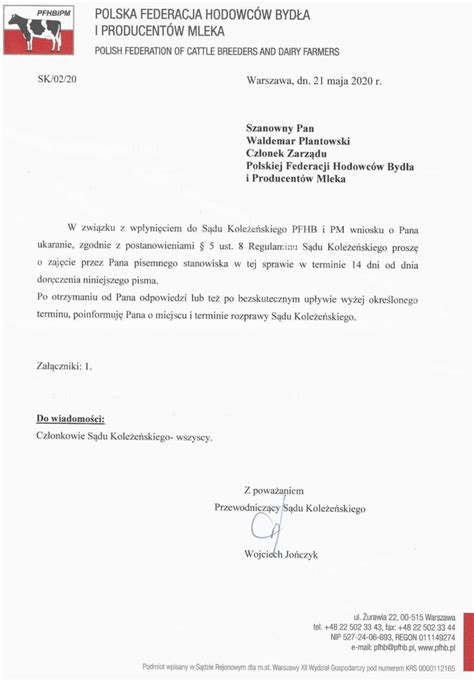 wniosek  sadu kolezenskiego pfhbipm  ukaranie prezesa mzhbipm waldemara plantowskiego