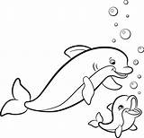 Dolphin Coloring Pages Baby Dolphins Printable Tale Cute Scuba Diver Adults Color Animal Pink Colouring Easy Animals Mommy Realistic Getcolorings sketch template