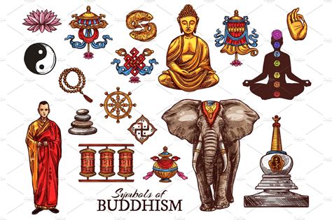 buddhism religion symbols custom designed illustrations creative market