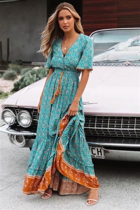2019women s bohemian style long dress retro v neck maxi dress spring