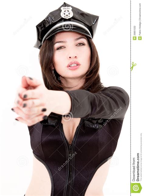 Beautiful Police Womanwith Hat Isolated On White Stock