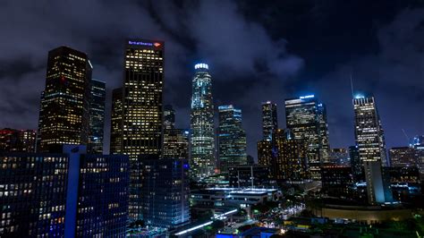 downtown los angeles skyline  night stock footage sbv