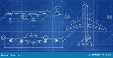 airplane blueprint outline aircraft  blue background stock vector illustration  design