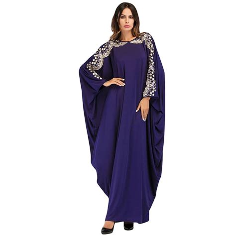 2019 muslim dress batwing abaya sequin patchwork sleeve women caftan