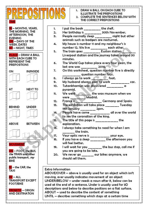 prepositions  time place  movement esl worksheet  tashaleks
