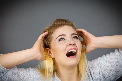Unhappy Woman Screaming And Yelling In Pain Stock Image Image Of