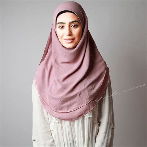 dusty light pink chiffon crystallised instant hijab halal hijab