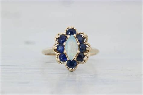 unique opal ring vintage cluster ring navette halo
