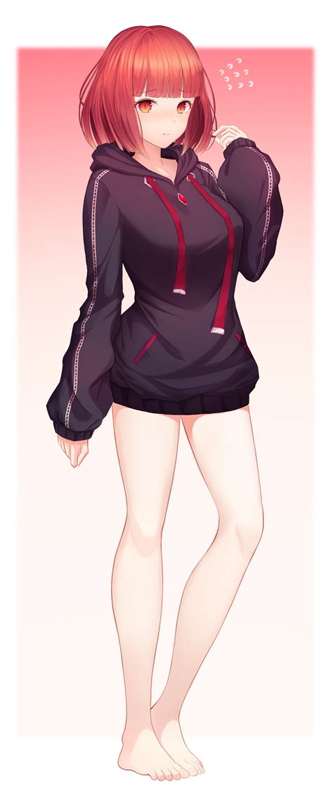 safebooru 1girl bangs black hoodie blunt bangs bottomless breasts