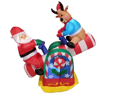 4 Foot Animated Christmas Inflatable Santa Claus And Reindeer On Teeter