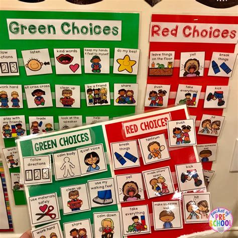 green  red choice board pocket  preschool school lesson plans