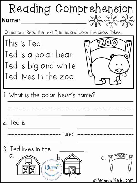 printable worksheets  kindergarten reading comprehension