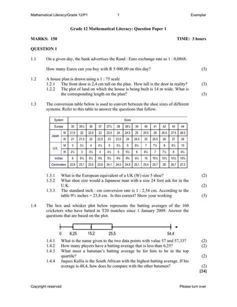 grade  mathematical literacy question paper  marks