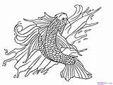 Coloring Fish Koi Pages Tattoo Japanese Drawing Draw Step Printable Water Splash Adults Getcolorings Print Realistic Getdrawings Popular Dragoart sketch template
