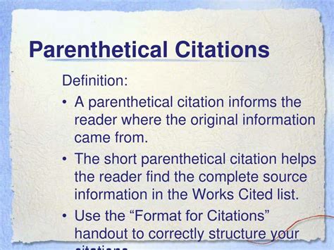 parenthetical citations  works cited page powerpoint