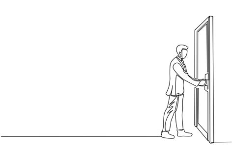 single continuous  drawing businessman holding  door knob