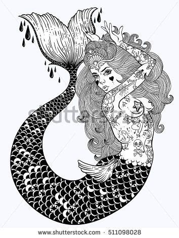 pin  nicola foyle  tattoos mermaid tattoos mermaid coloring