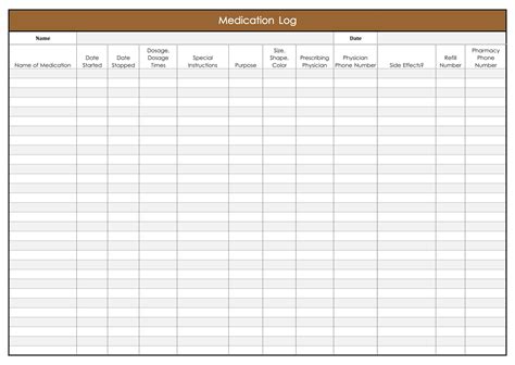 printable medication log sheet template printable templates