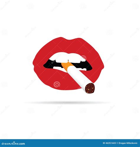 Lips Cigarette Biting Red Lips Abstract Lipstick In The Open Mouth