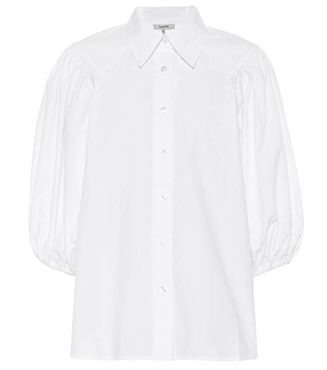 ganni cotton poplin shirt in white lyst