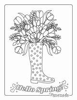 Coloring Spring Pages Flowers Rain Printable Boots Easy Spotted Homemade Gifts Made sketch template