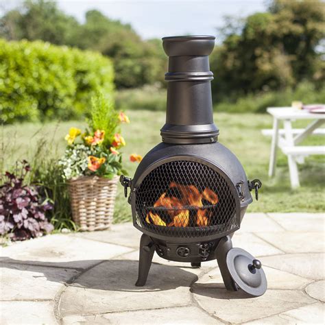 cast iron steel chiminea  grill  garden leisure notonthehighstreetcom