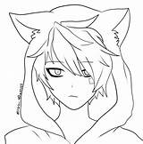 Anime Boy Drawings Line Drawing Outline Wolf Neko Cute Chibi Base Pages Draw Girl Coloring Sketch Male Hoodie Template Manga sketch template
