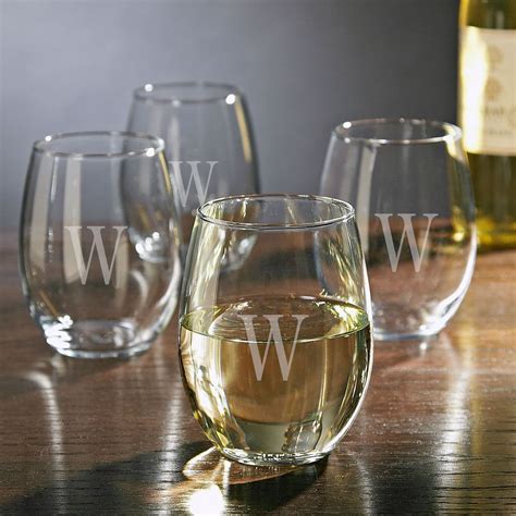 personalized stemless white wine glasses set