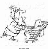 Homeless Coloring Cartoon Woman Cart Laptop Vector Pushing Outlined Her Ron Leishman Royalty sketch template