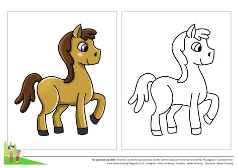 katoto drawing tutorial langkah menggambar  mewarnai kuda lembar mewarnai gambar kuda