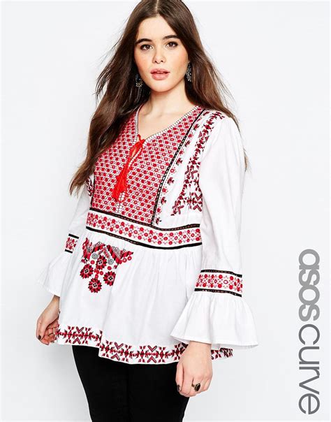 image   asos curve ultimate embroidered folk blouse utrecht  size shirts  size tops