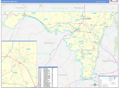 Washington County Md Zip Code Wall Map Basic Style By
